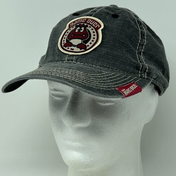 Nintendo Super Mario Bros Dad Hat Baseball Cap Goomba Game Over Strapback Gray - Picture 9 of 9
